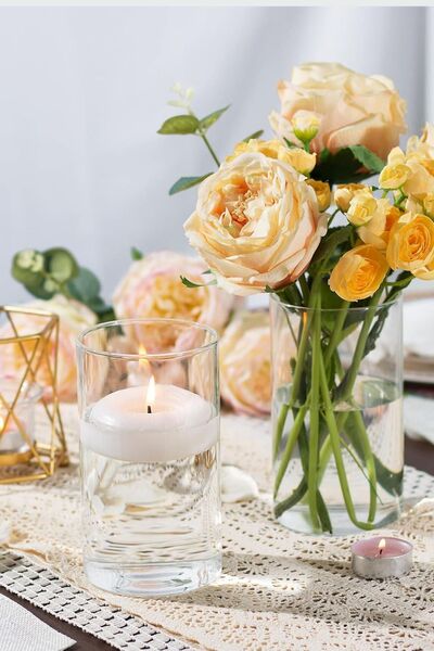 ZURİ DESİGN 20 cm Height and 10 cm Width 3-Piece Cylinder Glass Vase - Handmade