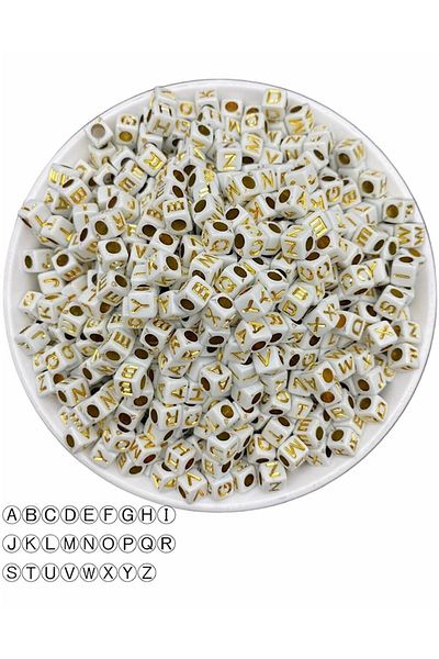 Hobimos Χάντρες 7x7mm Χρυσό Γράμμα Λευκό Ζάρι - 25GR, ~150 ΤΕΜ Κοσμήματα Χάντρες