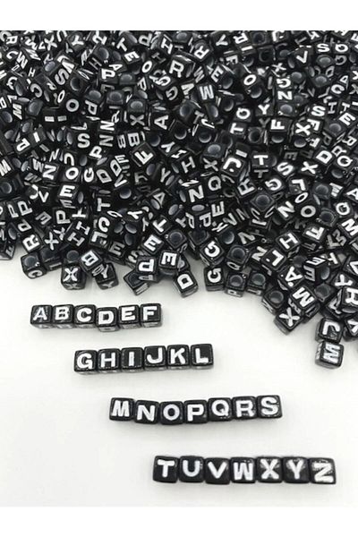 Hobimos 7x7mm Black-white Letter Beaded Jewelry Beads (50GR) ~300pcs