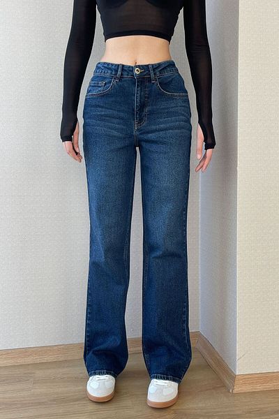 HLT JEANS Stretch-Palazzo-Jeans mit hoher Taille - Dunkelblaue Jeans mit weitem Bein für Damen Jessica-kymavi