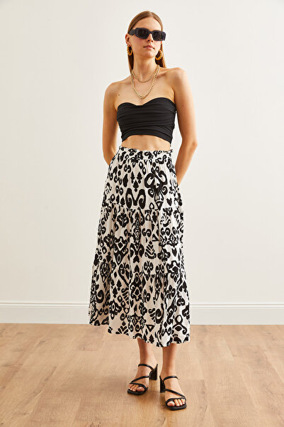 Olalook Λευκή γεωμετρική βισκόζη μακριά γυναικεία φούστα - ETK- 19000274