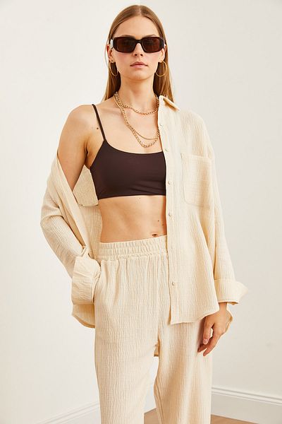 Olalook Dámská mušelínová košile oversize kamínkové barvy - GML- 19001217