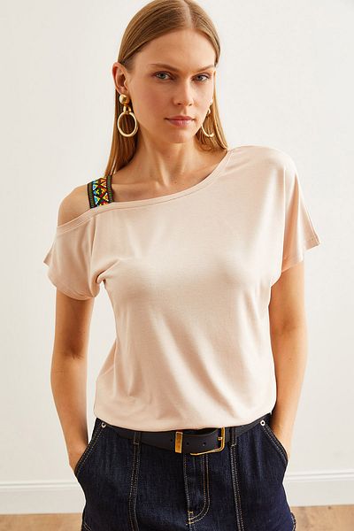 Olalook One Shoulder Ethnic Γυναικεία Μπλούζα - Stone Garnished BLZ- 19000194