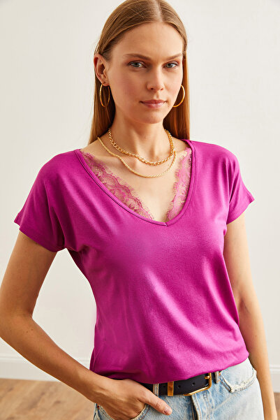 Olalook Lila gallérú csipke viszkóz női blúz - BLZ- 19000873