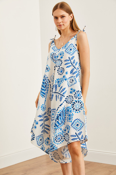 Olalook Modrá viskózová dámská kombinéza – šněrování a kapsa, tkaný popruh TLM- ​​19000116