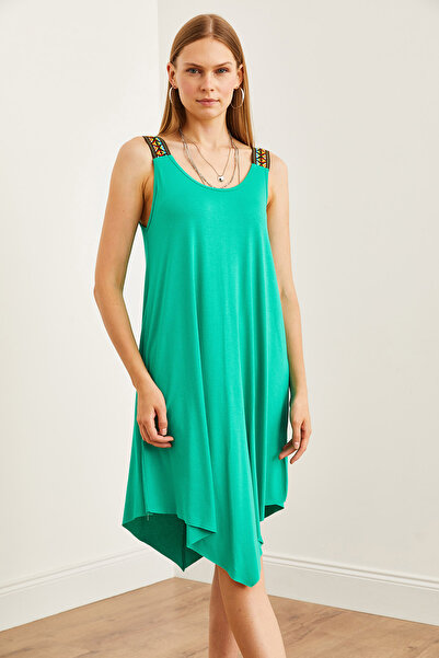 Olalook Μέντα Πράσινο Ασύμμετρο Γυναικείο Φόρεμα - Ethnic Strap, ELB- 19000612