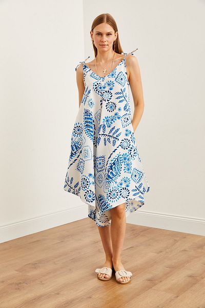 Olalook Blauer Damen-Jumpsuit aus Viskose – mit Schnürung und Tasche, gewebte Träger TLM-19000116