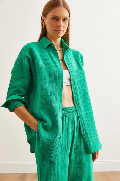 Olalook Grass Green Oversize Muslin női ing - GML- 19001217