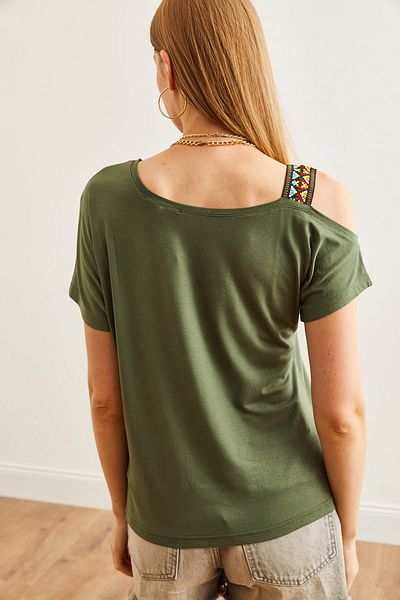 Olalook KHaki Single Shoulder Ethnic Μπλούζα - Γυναικεία BLZ- 19000194