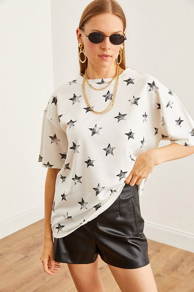 Olalook Tricou supradimensionat alb - Imprimat cu folie, TSH- 19000827