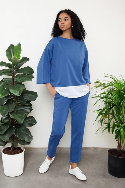 Trendyol Collection Indigo Knitted Blouse and Trousers Set - Garni Detailed, Comfortable Fit TWOSS24AU00069