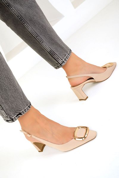 SOHO Beige Classic Heeled Women's Shoes - 19473