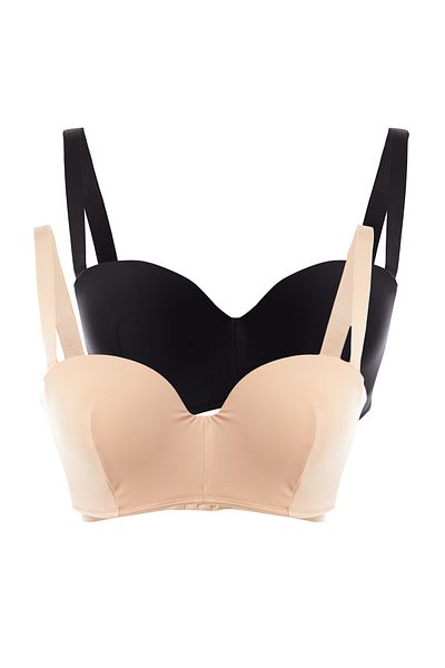 Trendyol Curve 2 συσκευασιών Black and Tan - Χοντρό λουράκι και χωρίς επένδυση Ολόκληρο σουτιέν μπαλκονέτο Tbbaw25cw00003