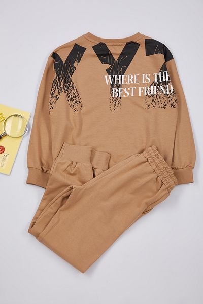 TRENDYOLKIDS Cotton Knitted Brown Printed Set - Tkdaw25Au00009