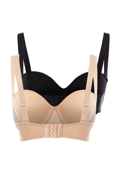 Trendyol Curve 2 συσκευασιών Black and Tan - Χοντρό λουράκι και χωρίς επένδυση Ολόκληρο σουτιέν μπαλκονέτο Tbbaw25cw00003