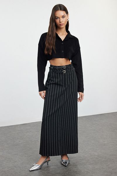 Trendyol Collection Czarny, dzianinowy kardigan o kroju polo - TWOAW25HI00063
