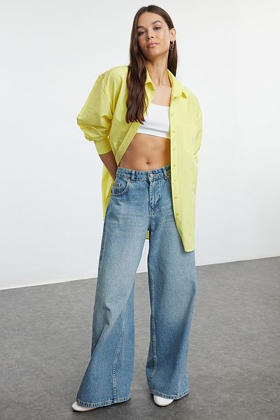 Trendyol Collection Dark Yellow Wide Fit Cotton Shirt - Single Pocket, TWOAW20GO0115