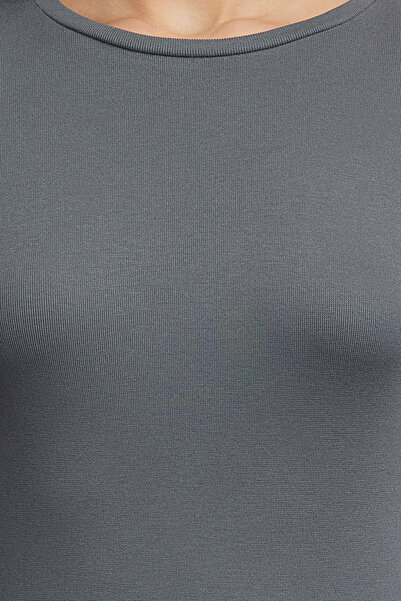 Trendyol Collection Bluză tricotată elastică din viscoză antracit/țesătură moale cu detaliu pentru degete TWOAW25BZ00014