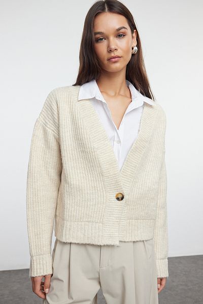 Trendyol Collection Soft Textured Stone Deep Collar Knitwear Cardigan - Twoaw25Hi00064