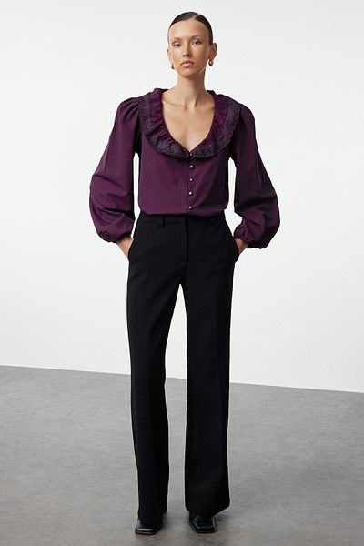 Trendyol Collection Ciemnofioletowa tkana koszula z koronkowymi detalami - TWOSS22GO0235