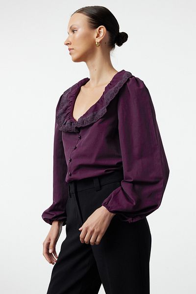Trendyol Collection Ciemnofioletowa tkana koszula z koronkowymi detalami - TWOSS22GO0235