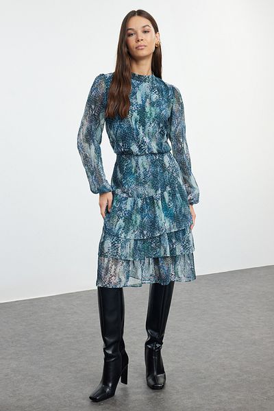 Trendyol Collection Φόρεμα σιφόν με φλοράλ στάμπα Aqua Green - TWOAW21EL0354