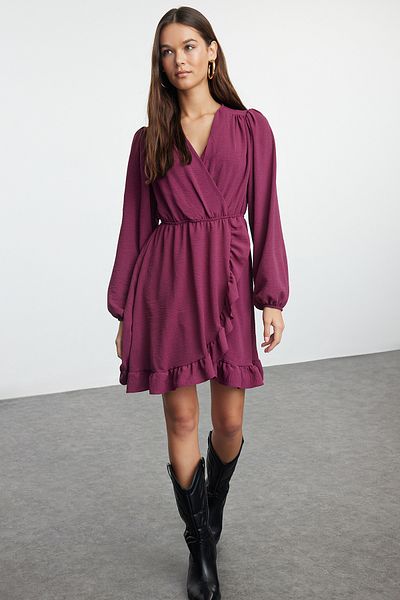 Trendyol Collection Μωβ ελαστικό φόρεμα μέσης Flounce Mini Woven TWOAW24EL00249