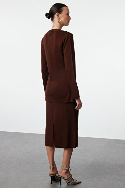 Trendyol Collection Ciemnobrązowy kolorowy komplet dzianinowy - Twoaw25Au00011