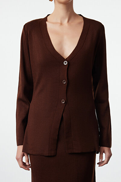 Trendyol Collection Ciemnobrązowy kolorowy komplet dzianinowy - Twoaw25Au00011