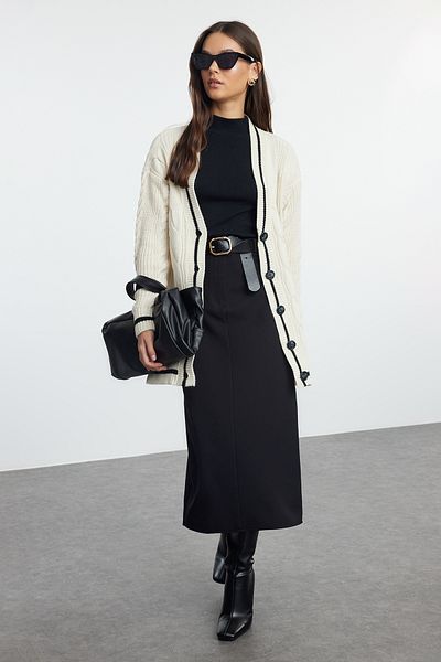 Trendyol Modest Плетена жилетка с кремава коса - TCTAW25TH00005