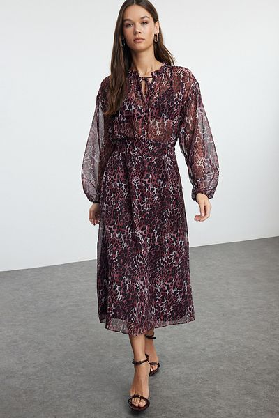 Trendyol Collection Színes virágmintás derékra nyíló maxi ruha - bélelt, TWOAW25EL00179