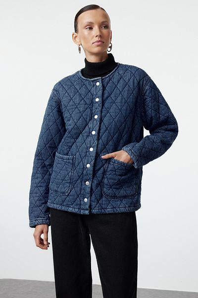 Trendyol Collection Jachetă albastră din denim matlasată - TWOAW25CE00054
