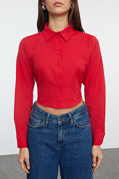 Trendyol Collection Piros pamut Crop ing - hátul részlet, TWOSS21GO0167