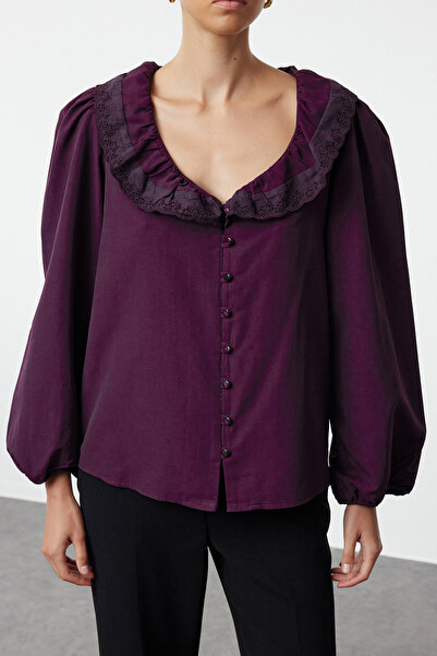 Trendyol Collection Sötétlila szőtt ing csipke részlettel - TWOSS22GO0235