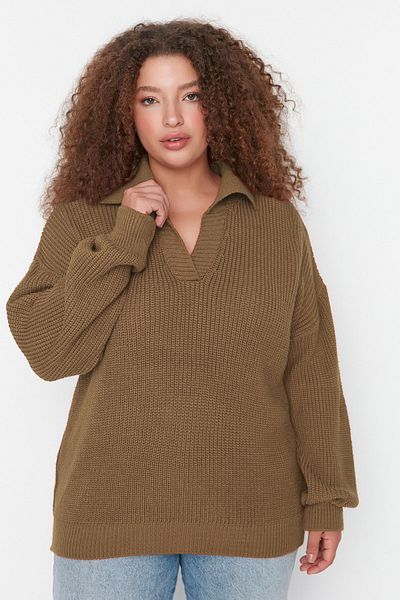 Trendyol Curve Camel Color Shirt Collar Knitwear Sweater - Thessaloniki Knit TBBAW23AN00081