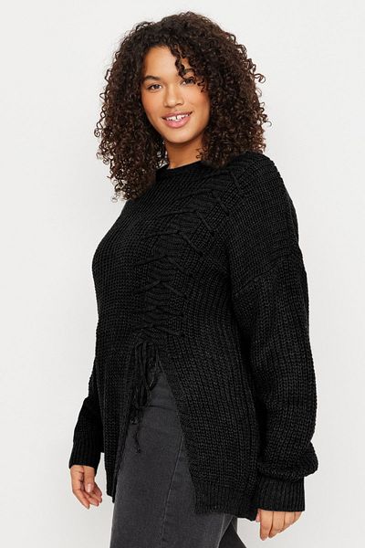 Trendyol Curve Black Cross Lace Detailed Knitwear Sweater Tbbaw23An00052