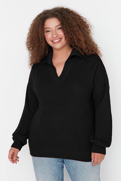 Trendyol Curve Thessaloniki Knit Knitwear Sweater - Shirt Collar, Black TBBAW23AN00081