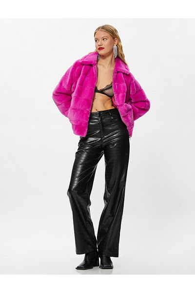 Koton Pantaloni cu aspect piele cu talie înaltă