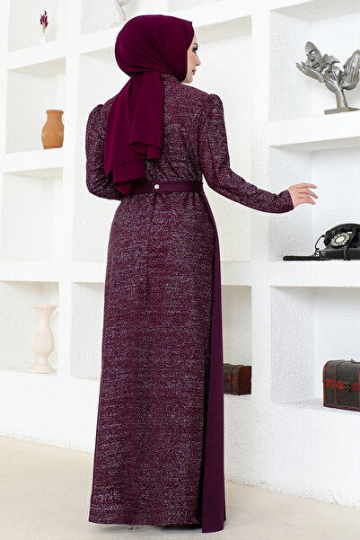 ModaMerve ASM2538 Model Glittered Plum Evening Dress