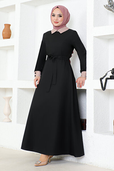 ModaMerve Black Belted Dress - ASM2687