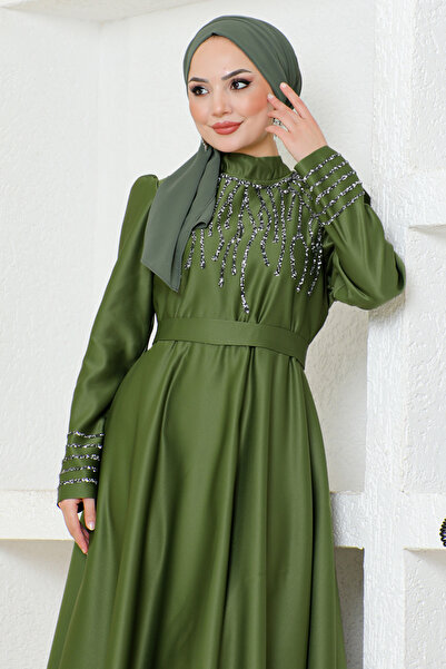 ModaMerve Green Satin Evening Dress - YGS6547