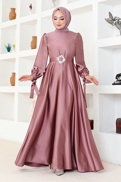ModaMerve LPN54133 Μοντέλο βραδινό φόρεμα Dusty Rose Satin