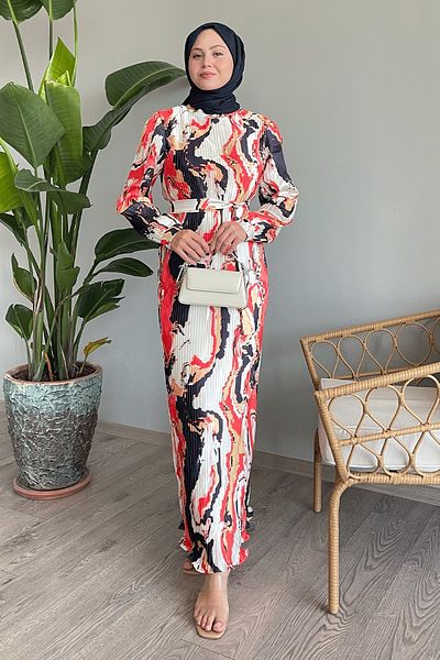 InStyle Φόρεμα με πορτοκαλί σατέν πλισέ σχέδιο