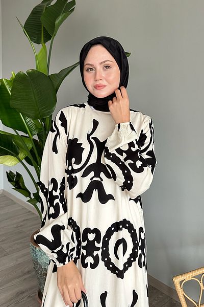 InStyle Φόρεμα μονόχρωμο με σχέδιο βισκόζης εκρού