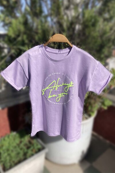 GRI MOR TEKSTIL Fata - Tricou din bumbac liliac cu detaliu broderie