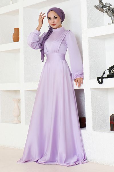 ModaMerve Lilac Pleated Dress - END5508