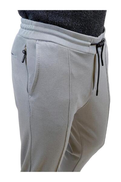 Geco Light Gray Knitwear Elastic Trousers with Belt