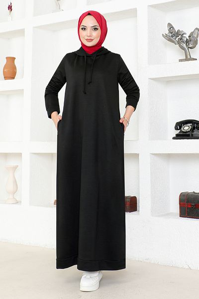 ModaMerve Rochie neagră cu glugă - MSL0045