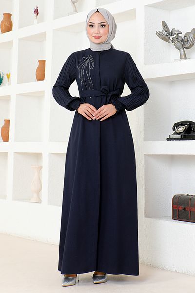 ModaMerve Rochie Ferace cu curea bleumarin - ASN172