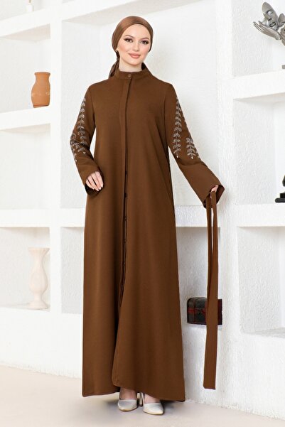 ModaMerve ASN171 Model Brown Belted Ferace